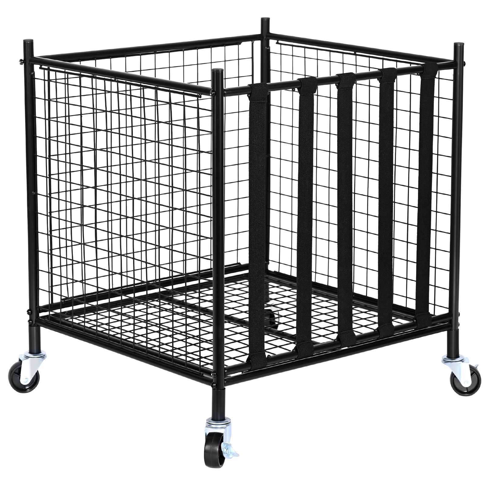 Sports Equipment Garage Storage - ローリングスポーツボール収納カート、伸縮性ストラップ付きロック可能なバスケットボールケージ、屋内屋外用スポーツ用品ホルダーオーガナイザー、ガレージ、プレイルーム、ジム、学校用スチール製収納ラック
