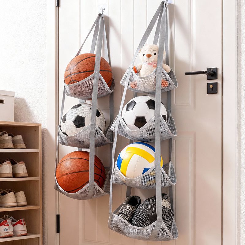 Sports Equipment Garage Storage - 壁掛けボール収納バッグ メッシュポケットオーガナイザー バスケットボール サッカー ホームガレージ スポーツ用品