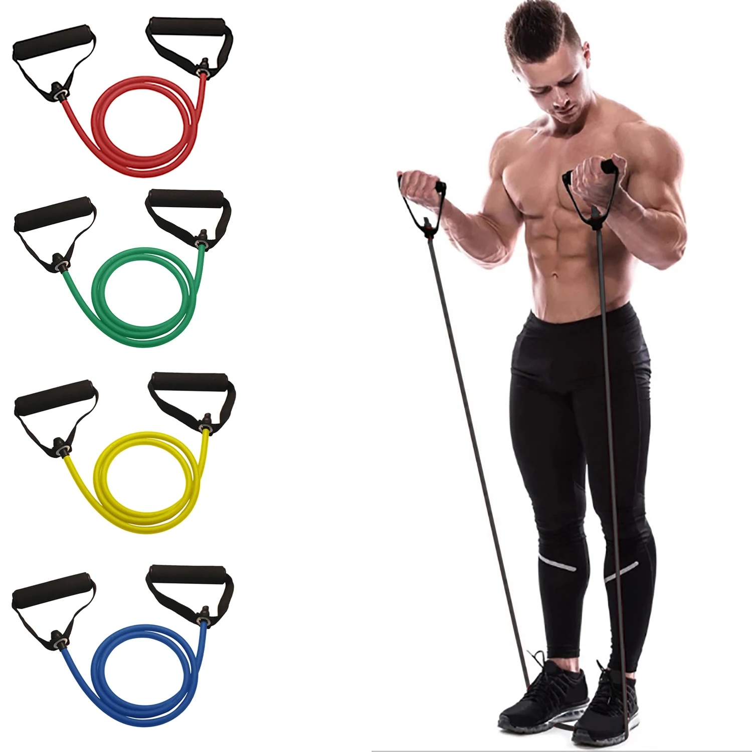 Sports Equipment Club - ハンドル付きレジスタンスバンド、エクササイズバンド、男性女性用ハンドル付きワークアウトバンド、自宅での筋力トレーニング機器