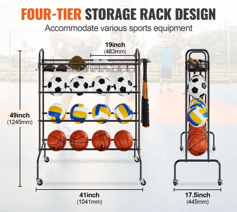 4層式回転バスケットボールフープ、スポーツ用品収納、ガレージ - Sports Equipment Garage Storage のレビューと価格