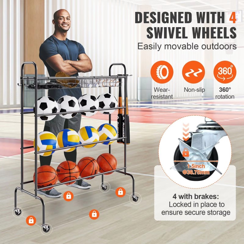 4層式回転バスケットボールフープ、スポーツ用品収納、ガレージ - Sports Equipment Garage Storage のレビューと価格