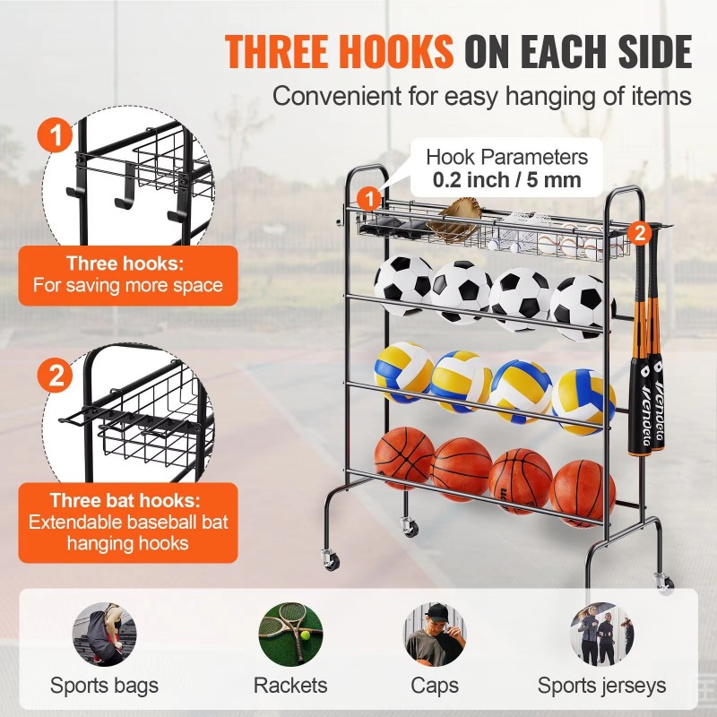 4層式回転バスケットボールフープ、スポーツ用品収納、ガレージ - Sports Equipment Garage Storage のレビューと価格