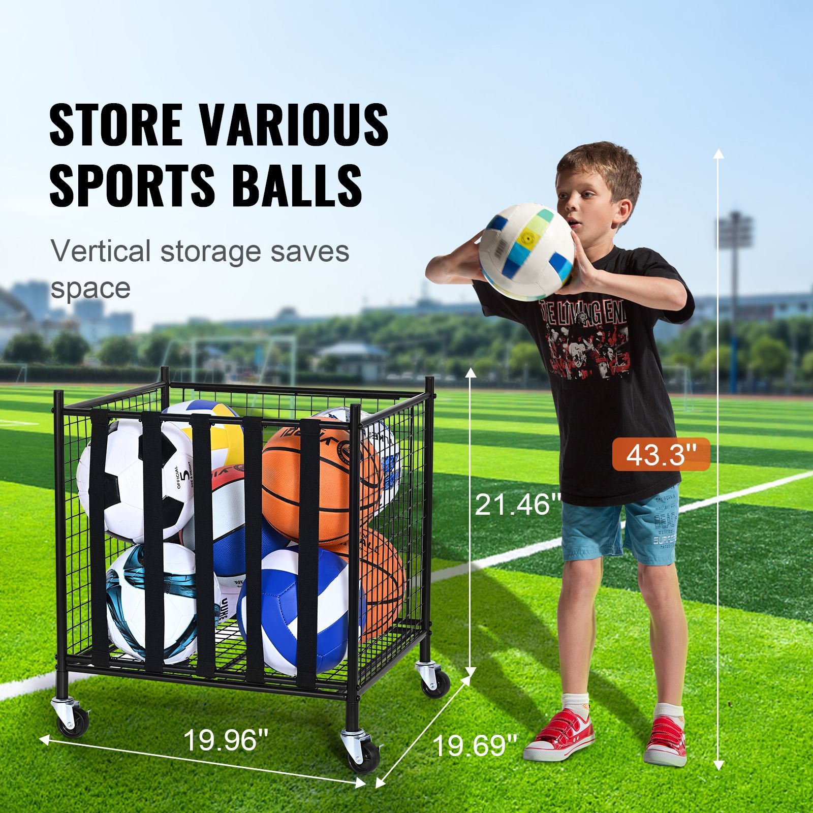 ローリングスポーツボール収納カート、伸縮性ストラップ付きロッ - Sports Equipment Garage Storage のレビューと価格