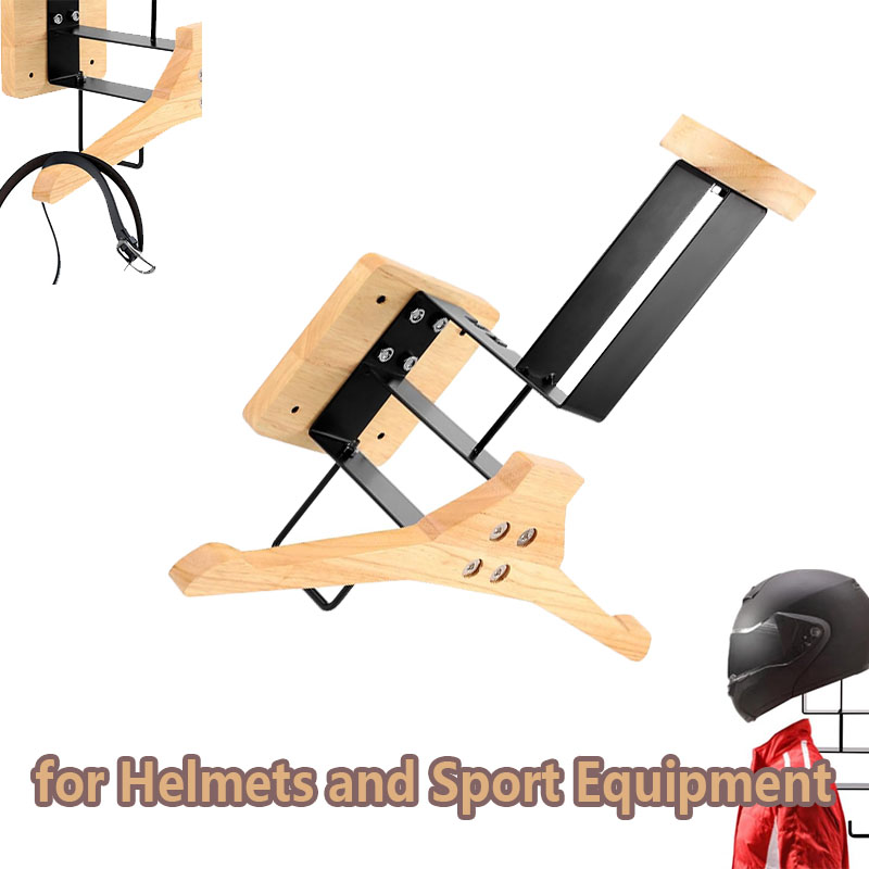 木製オートバイヘルメットホルダー壁掛けフックディスプレイラッ - Sports Equipment Holder のレビューと価格
