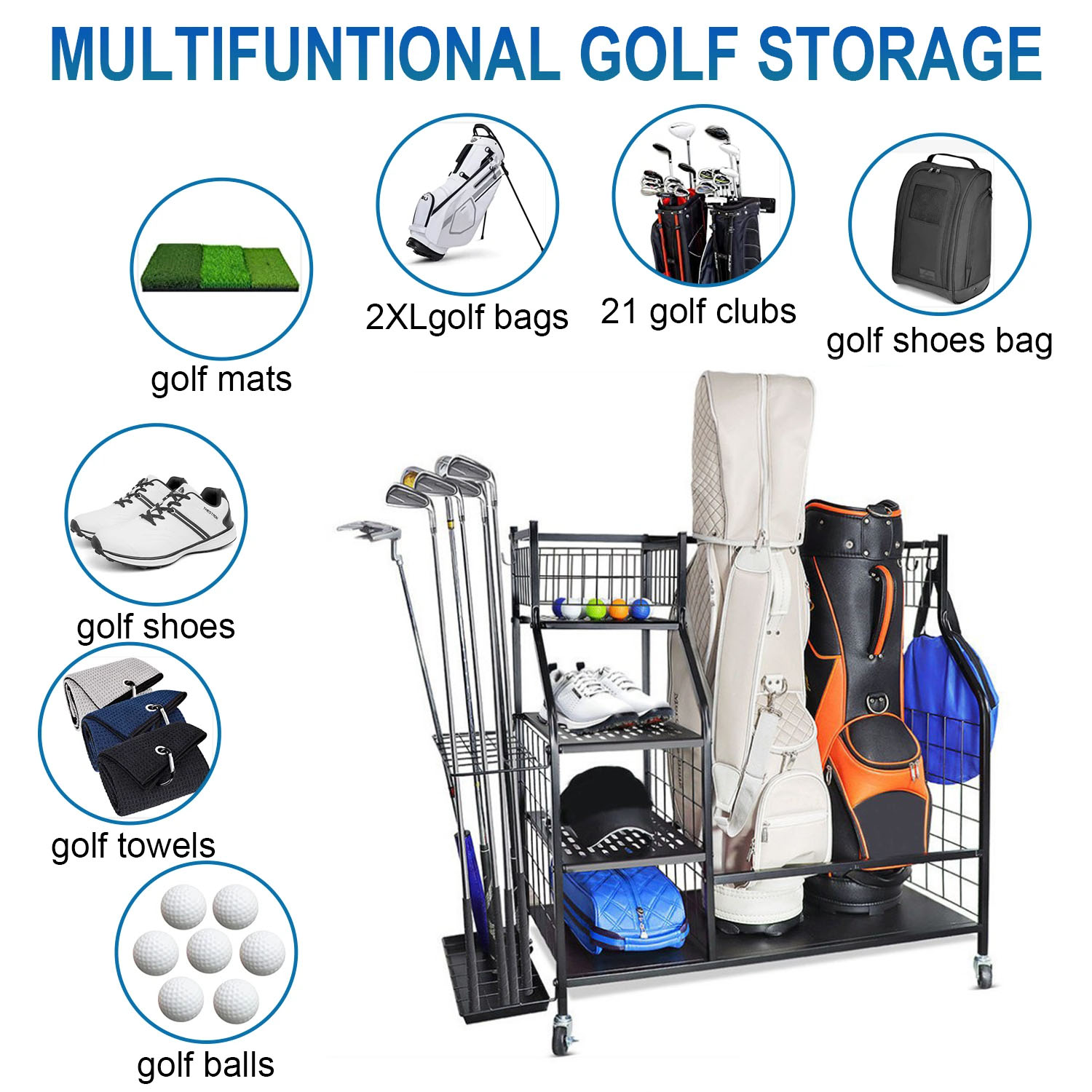 ゴルフバッグ収納ガレージオーガナイザーラック 2 スポーツバ - Sports Equipment Garage Storage のレビューと価格